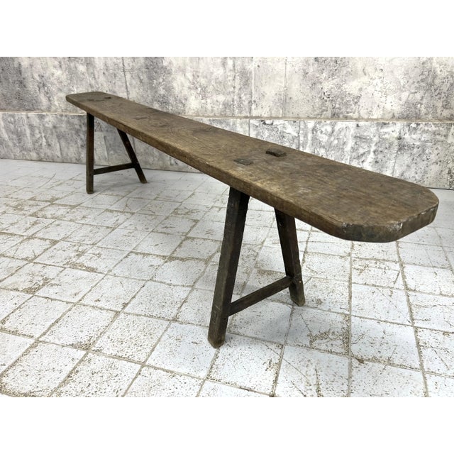 Wood Antique Bench in Oak, 1890s For Sale - Image 7 of 9