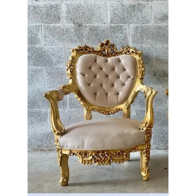 Wood French Rococo Style Beige Velvet Chair For Sale - Image 7 of 7