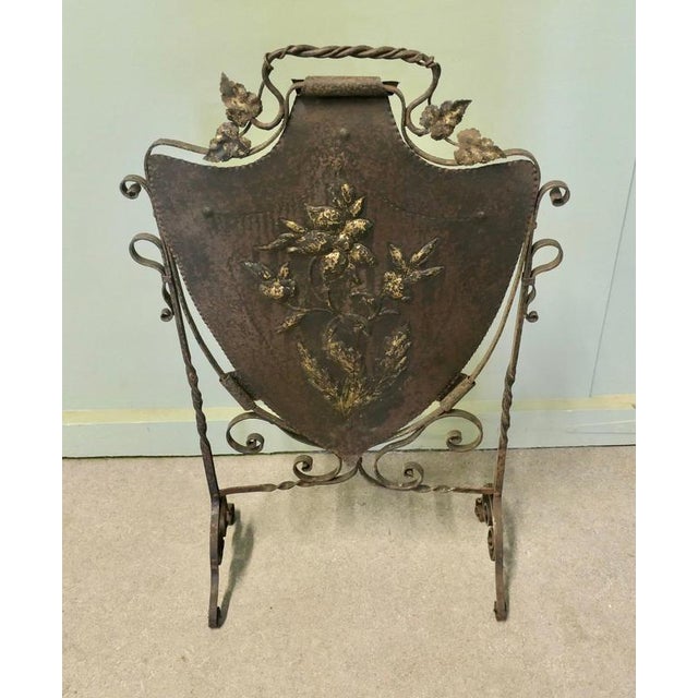 Late 19th Century Victorian Arts and Crafts Gothic Iron Shield Fire Screen, 1880 For Sale - Image 5 of 7