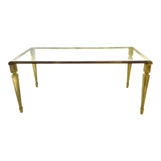 Glass Topped Brass Art Deco Coffee Table For Sale