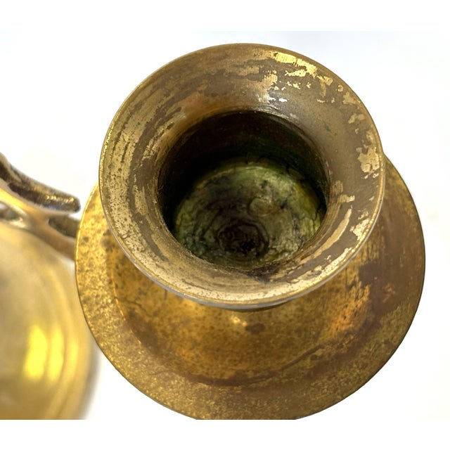 Vintage Brass 3-Candle Holder Made in Japan For Sale - Image 10 of 14