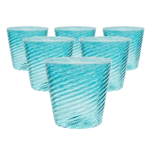 Celerie Kemble Glassware for Chairish Twisty Cups in Dark Aqua with Celadon Rim, Set of 6