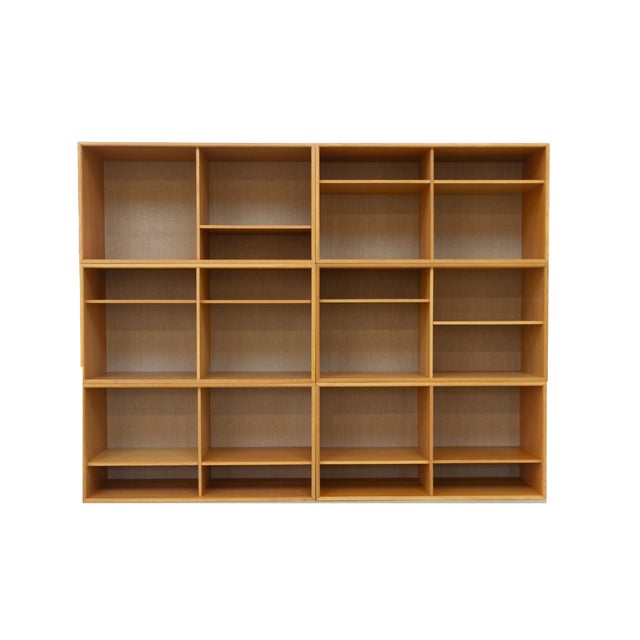 Danish Modern Modular Oak and Hessian Bookcase from HG, 1970s, Set of 6 For Sale