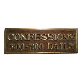 Antique Brass Embossed Church "Confessions Daily" Plaque For Sale