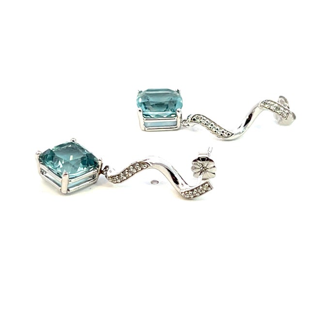 Natural Aquamarine Diamond Earrings 14k Gold 8.15 TCW Certified For Sale - Image 12 of 13