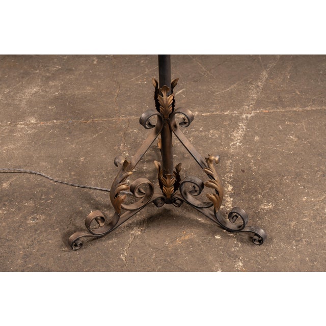 Brass Early 20th Century Monumental Gothic Revival Wrought Iron Floor Candelabra Lamp For Sale - Image 8 of 8