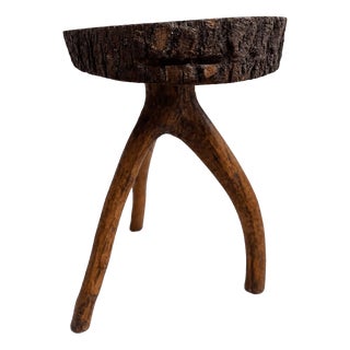 Vintage Brutalist Live-Edge Oak Log Stool with Branch Legs, 1960s For Sale