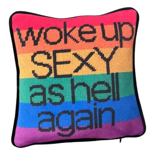Rainbow Velvet "Woke Up Sexy as Hell Again" Original Feather Down Pillow For Sale
