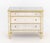 Horchow "Amelie" Mirrored Silvered Wood Dresser, gilt decorated trim, four drawers, on four tapered legs. 35" H x 42.25" W...