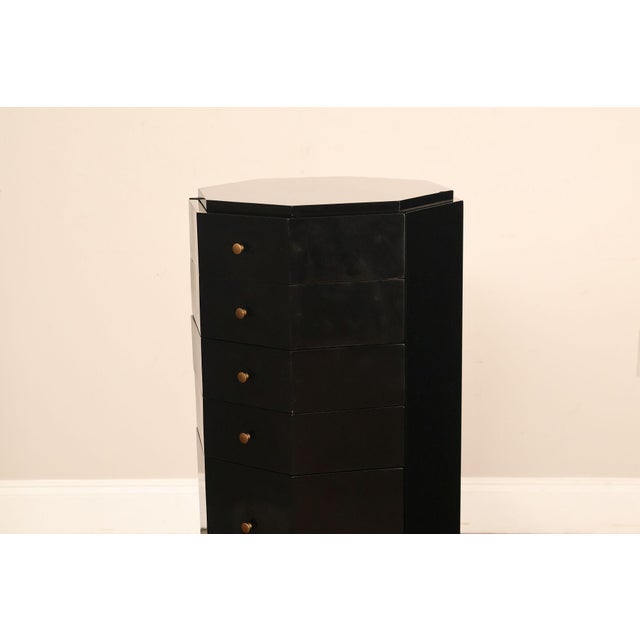 Wood Maitland Smith Black Lacquered Octagonal Jewelry or Lingerie Chest Chest For Sale - Image 7 of 18