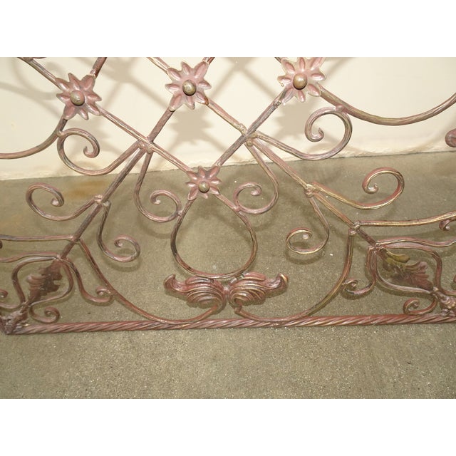 Vintage Three Panel Brown Metal Fireplace Screen Scrolls & Flourishes For Sale - Image 12 of 12