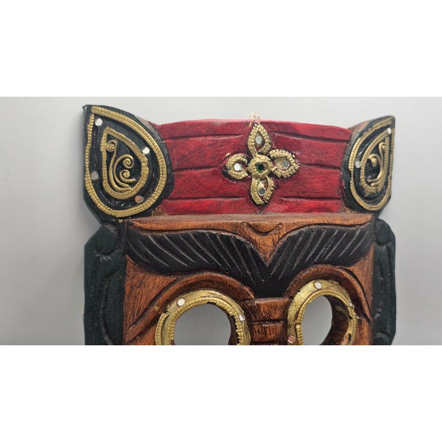 Vintage Indonesian Wooden Mask Sculpture, 1970s For Sale - Image 7 of 8