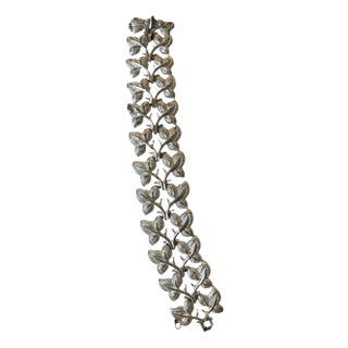 Coro Silvertone Textured Leaf Link Wide Bracelet For Sale