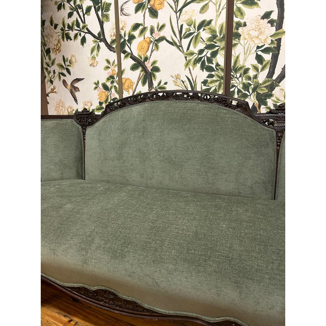 19th Century Antique Victorian Carved Dark Walnut Sofa For Sale - Image 6 of 8