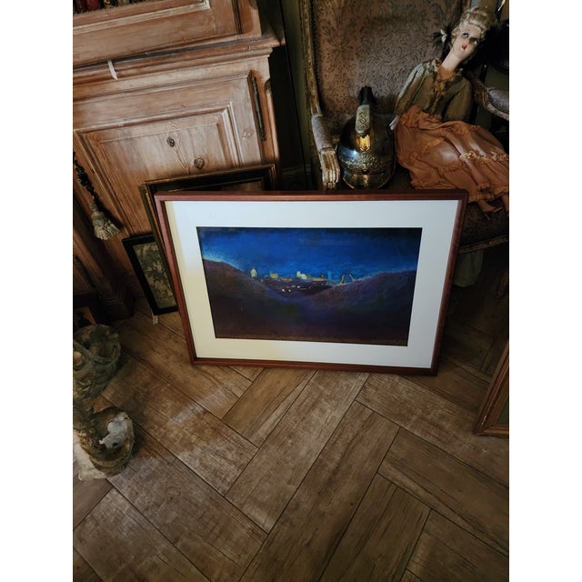 Circa 1997 original Isabel Stensland pastel landscape drawing in custom frame.
