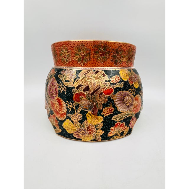 Ceramic Vintage Chinoiserie Ceramic Satsuma Vase Stand, Ginger Jar Pedestal, Base, or Riser For Sale - Image 7 of 11