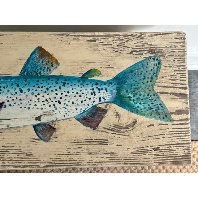 1980s Rustic Folk Art Hand Painted Fish Small Table For Sale - Image 4 of 10