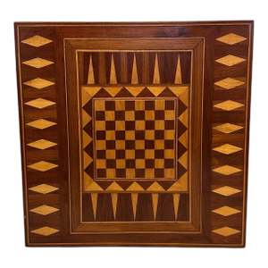 Vintage Inlaid Wood Chess and Backgammon Wall Board