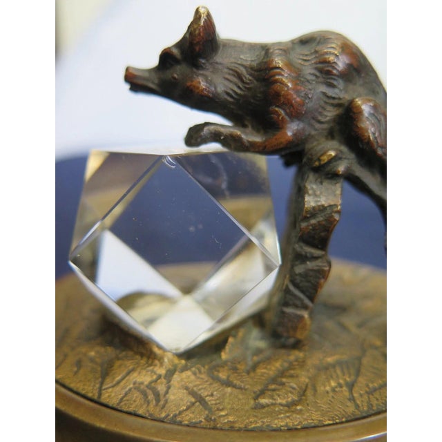 Figurative Vintage Bronze & Crystal Desk Paperweight For Sale - Image 3 of 12