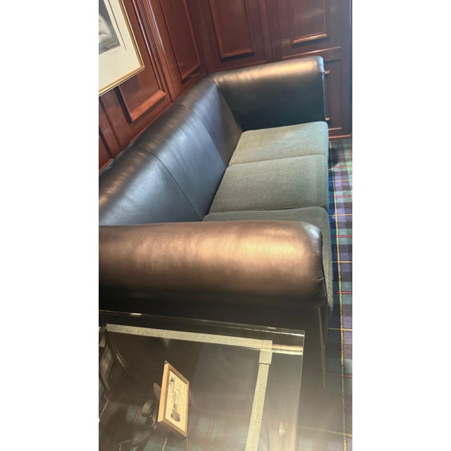 1990s Ralph Lauren Vintage Brompton Distressed Leather Sofa, English Cowhide & Custom Wool Cushions Cushions For Sale - Image 10 of 14