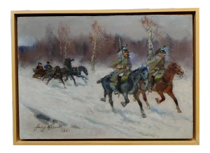 Jerzy Kossak -French Dragoons Escorting Napoleon Retreat From Moscow-Oil Painting