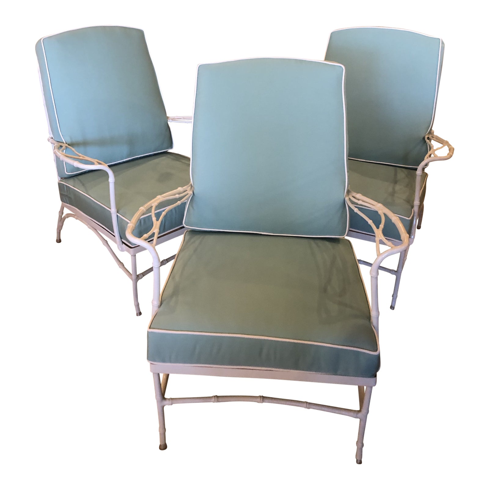 Vintage Sunbrella Faux Bamboo PowderCoated Metal Lounge Club Patio