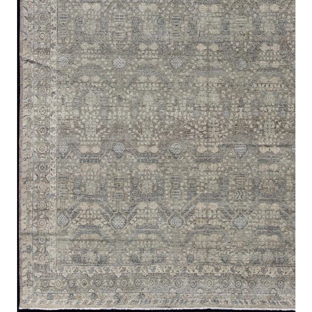 2020s Fine Weave Distressed Tabriz Design Rug in Gray, Blue 9'11" X 13'9" For Sale - Image 5 of 12
