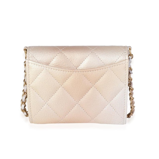Traditional Gold Metallic Ombré Quilted Goatskin Classic Mini Clutch with Chain For Sale - Image 3 of 7