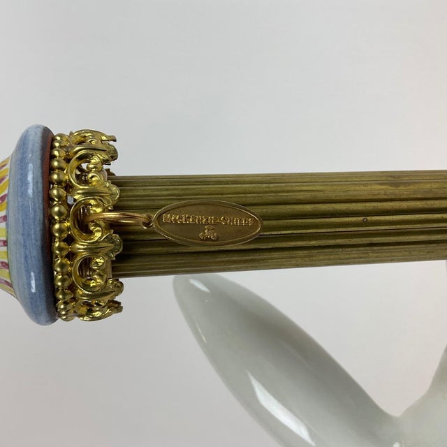Figurative Late 20th Century MacKenzie-Childs Porcelain Bunny Rabbit Table Lamp With Beaded Fringe Shade For Sale - Image 3 of 7