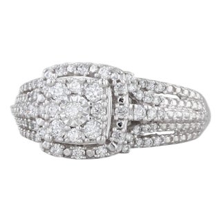 0.50ctw Diamond Cluster Halo Engagement Ring 10k White Gold Size 7.25 For Sale