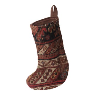 Ethnic Rug Holiday Stocking – Red & Blue Tribal Weave For Sale