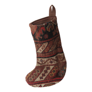 Ethnic Rug Holiday Stocking – Red & Blue Tribal Weave