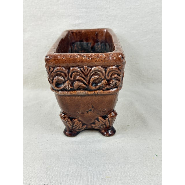 Ceramic Brown Ceramic Footed Planter/Cachepot For Sale - Image 7 of 7