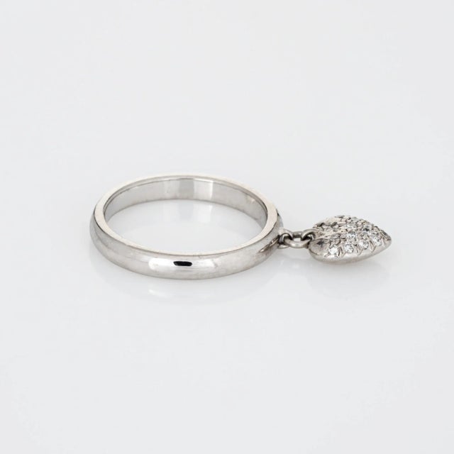 Modern Tiffany & Co Heart Diamond Charm Ring Estate Platinum Tag Sz 5.75 Jewellery For Sale - Image 3 of 7