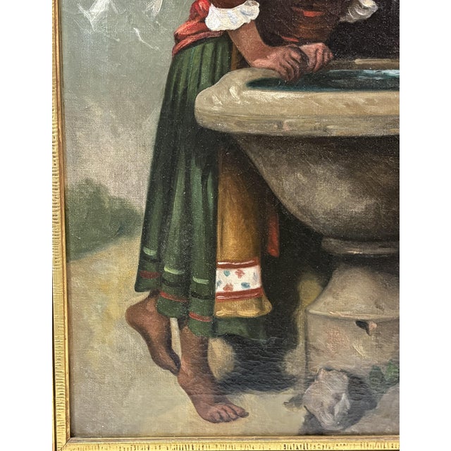 Gold Early 20th Century Framed Original Oil Painting on Canvas 'Roman Girl at the Well' Inspired by Léon Bonnat (France 1833-1922) For Sale - Image 8 of 18