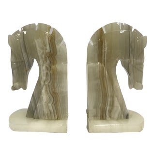 Mid-Century Onyx Trojan Horse Head Bookends - a Pair For Sale