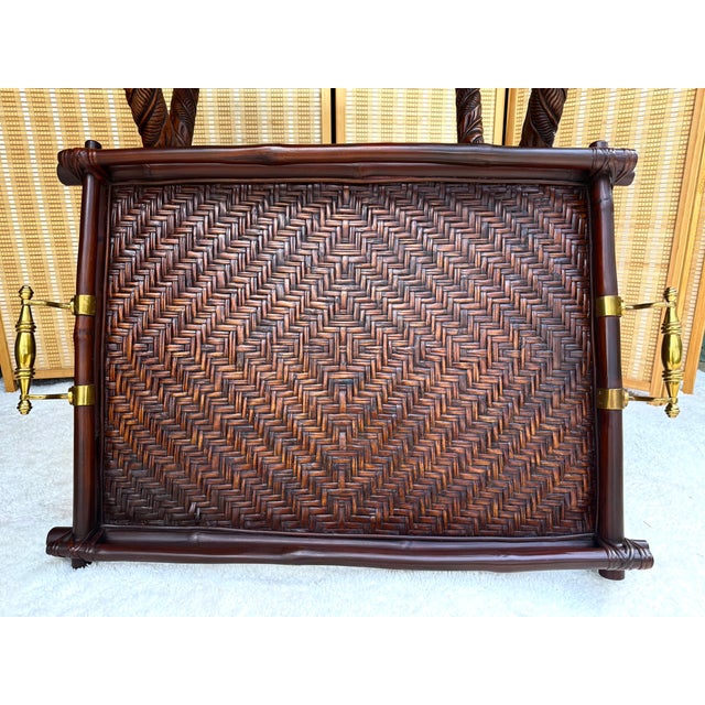 Contemporary Vintage Ralph Lauren Home Butler's Tray Table | British Colonial Rattan & Brass For Sale - Image 3 of 18