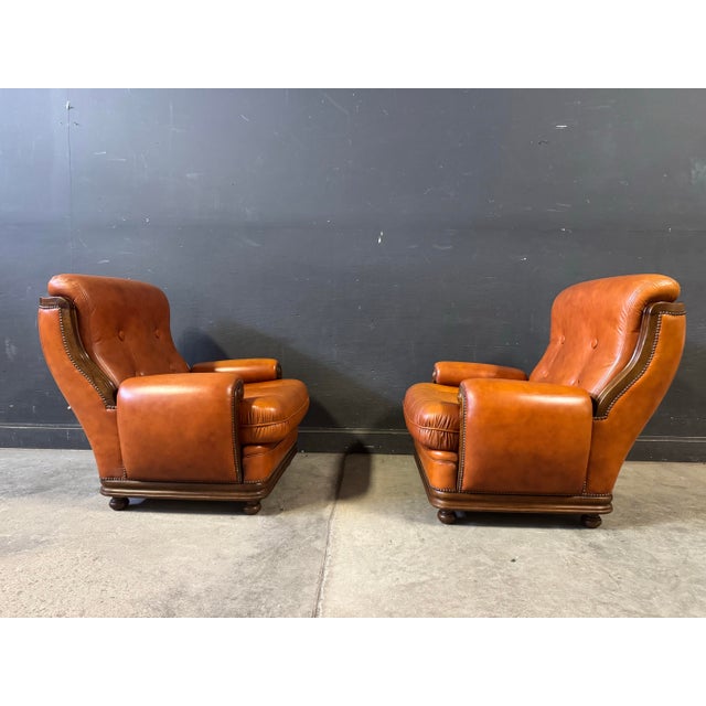 Brutalist Pair of Vintage Dutch Faux Leather Lounge Chair and Ottoman For Sale - Image 3 of 9