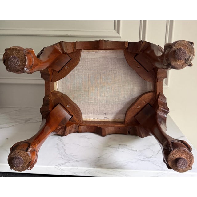 1990s Vintage Thornton White Charleston South Carolina Chippendale Style Carved Mahogany Footstool 18.25"h X17"x15" For Sale - Image 5 of 18