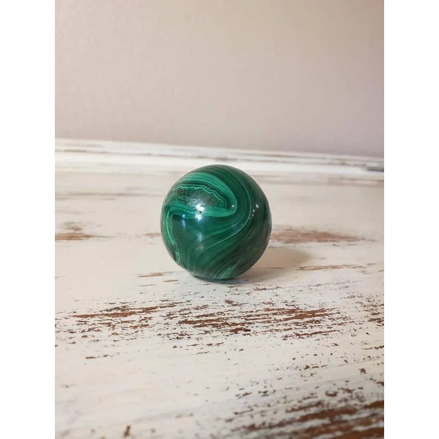 Mid 20th Century Malachite Carved & Polished Spherical Shaped Stone For Sale - Image 5 of 7