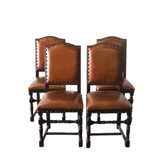 Mid 20th Century Set of 6 Walnut and Sheepskin Leather Chairs For Sale