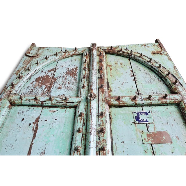 Indian Antique Indian Turquoise Wood Doors For Sale - Image 3 of 12