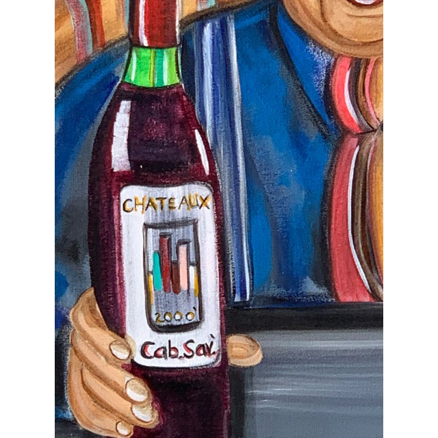 Blue French Bar Scene Painitng For Sale - Image 8 of 11