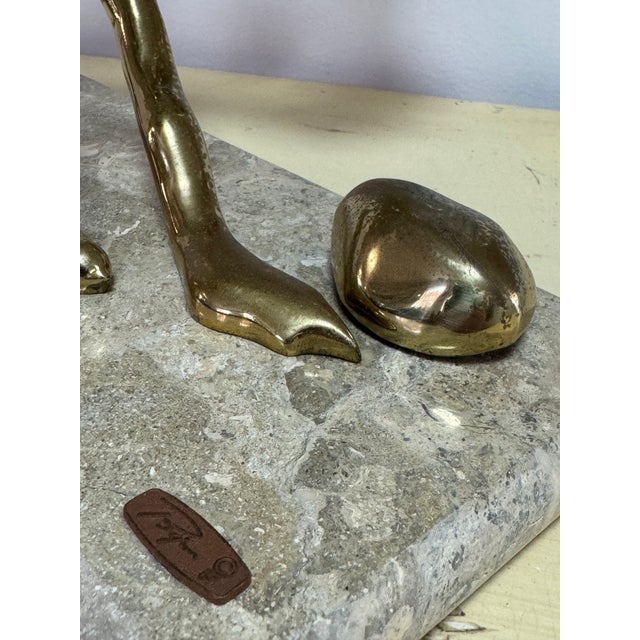 Vintage Signed Bijan Brass Bonsai Tree Sculpture, Deer Family, Marble Base For Sale - Image 10 of 11