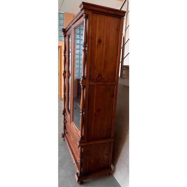 20th Century Large Cupboard or Bookcase with Glass Vitrine, Pine, Spain Restored For Sale - Image 18 of 18
