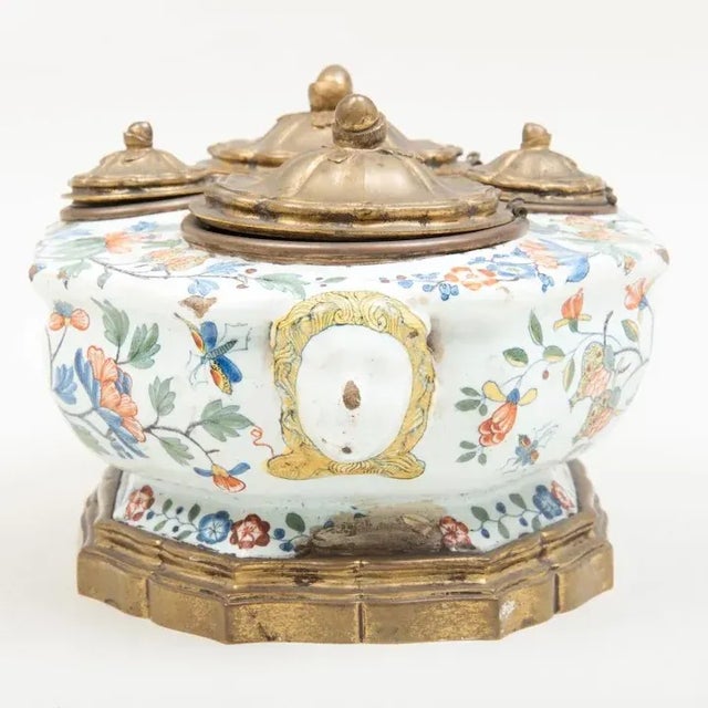 Ceramic Antique 18th Century Delft French Glaze Faïence Octagonal Inkwell For Sale - Image 7 of 10