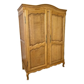 Vintage French Louis XVI Style Two Door Wardrobe in Carved Oak For Sale