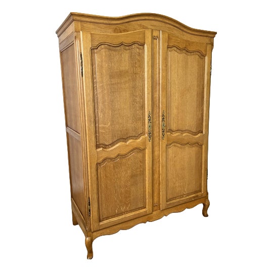 Vintage French Louis XVI Style Two Door Wardrobe in Carved Oak For Sale