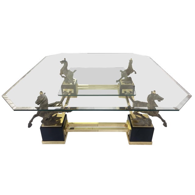 Large Octagonal Glass Coffee Table attributed to Maison Charles for Horse of Gansu, China, 1970s For Sale