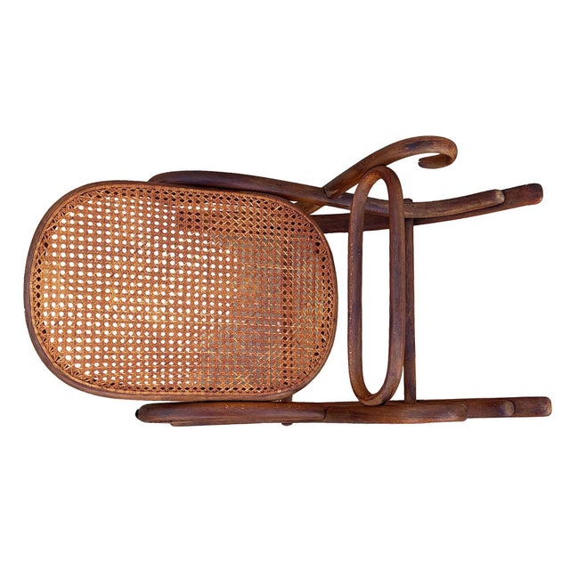 Wood Antique Vienna Secession Dark Bent Oak & Cane Rocking Foot Stool Attributed to Thonet No.7001 For Sale - Image 7 of 8